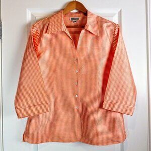 Robbie Bee Orange White Gingham Check Silk Shirt
